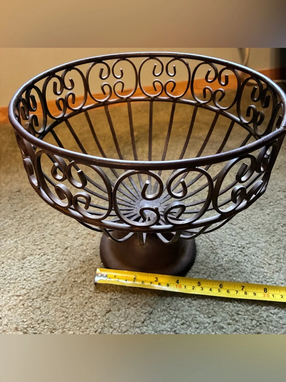 Gorgeous Large Iron Pedestal Open Fruit Vegetable Bowl 9 inches Tall